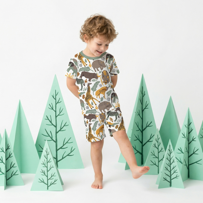 Wild Savannah Two-Piece Pajama Short Sets For Toddler&Kids