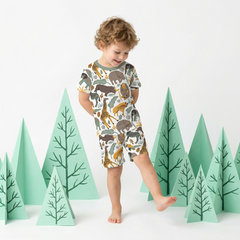 Wild Savannah Two-Piece Pajama Short Sets For Toddler&Kids