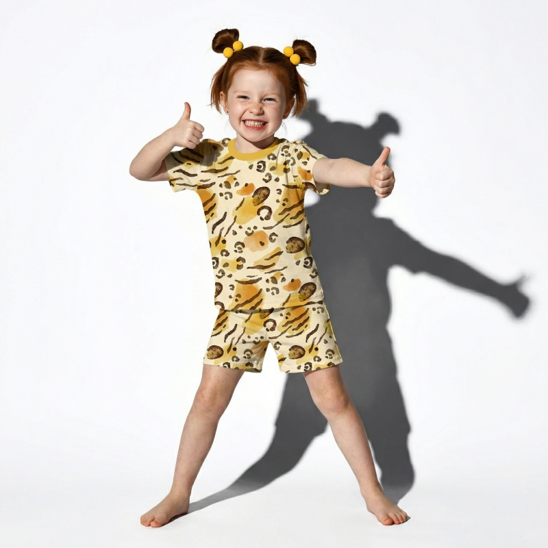 Little Leopard Two-Piece Pajama Short Sets For Toddler&Kids