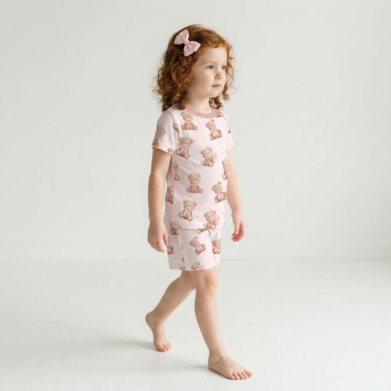 Sweet Bear Two-Piece Pajama Short Sets For Toddler&Kids