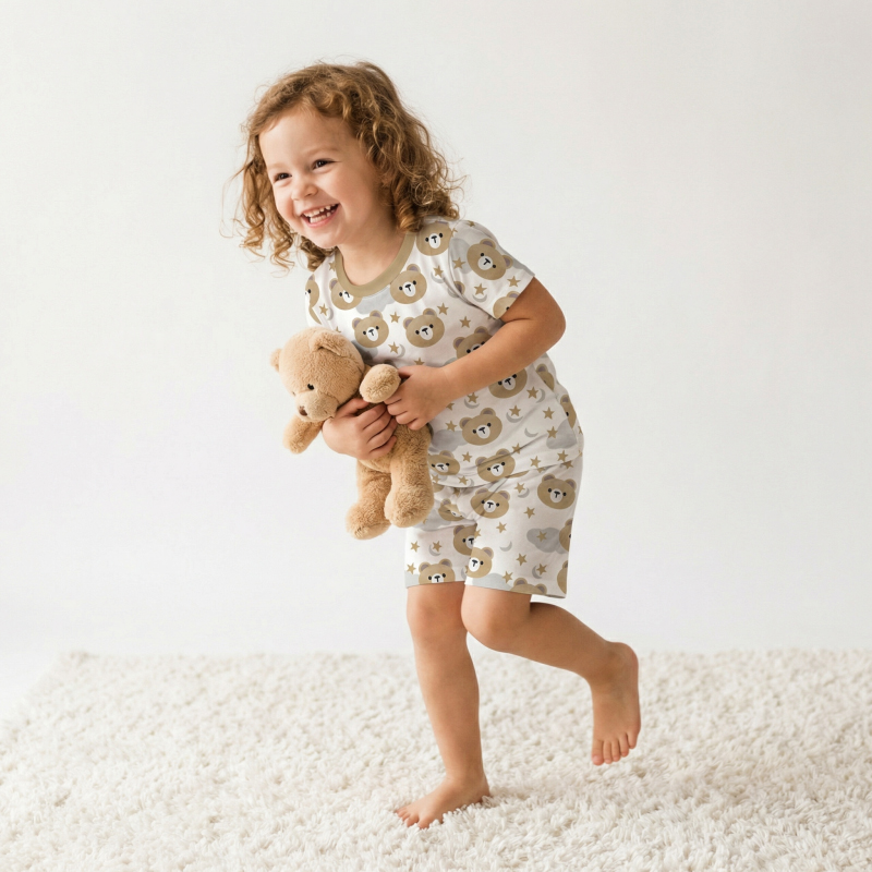 Starry Bear Dreams Two-Piece Pajama Short Sets For Toddler&Kids