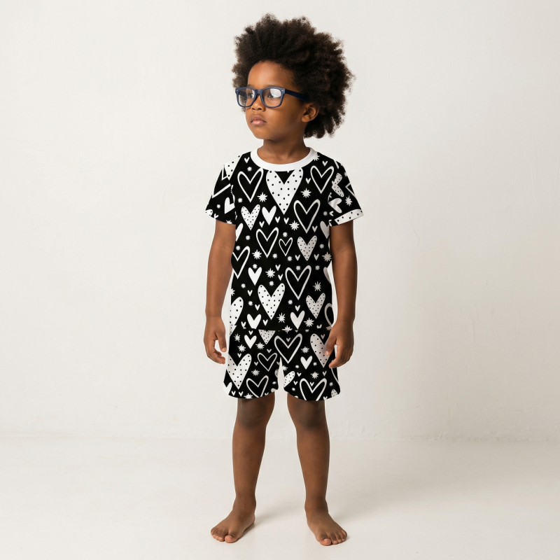 Midnight Hearts Two-Piece Pajama Short Sets For Toddler&Kids