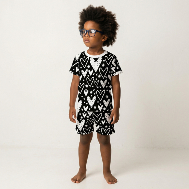 Midnight Hearts Two-Piece Pajama Short Sets For Toddler&Kids