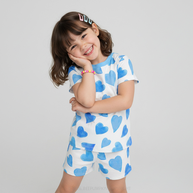Blue Heart Dreams Two-Piece Pajama Short Sets For Toddler&Kids