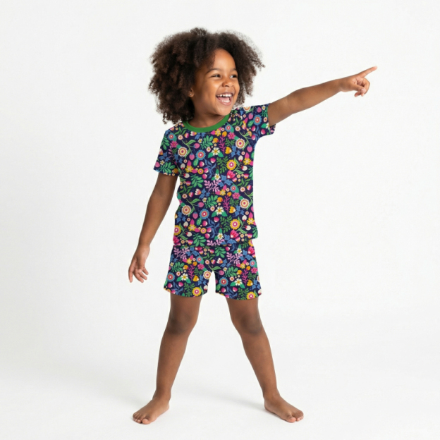 Magical Flower Garden Two-Piece Pajama Short Sets For Toddler&Kids