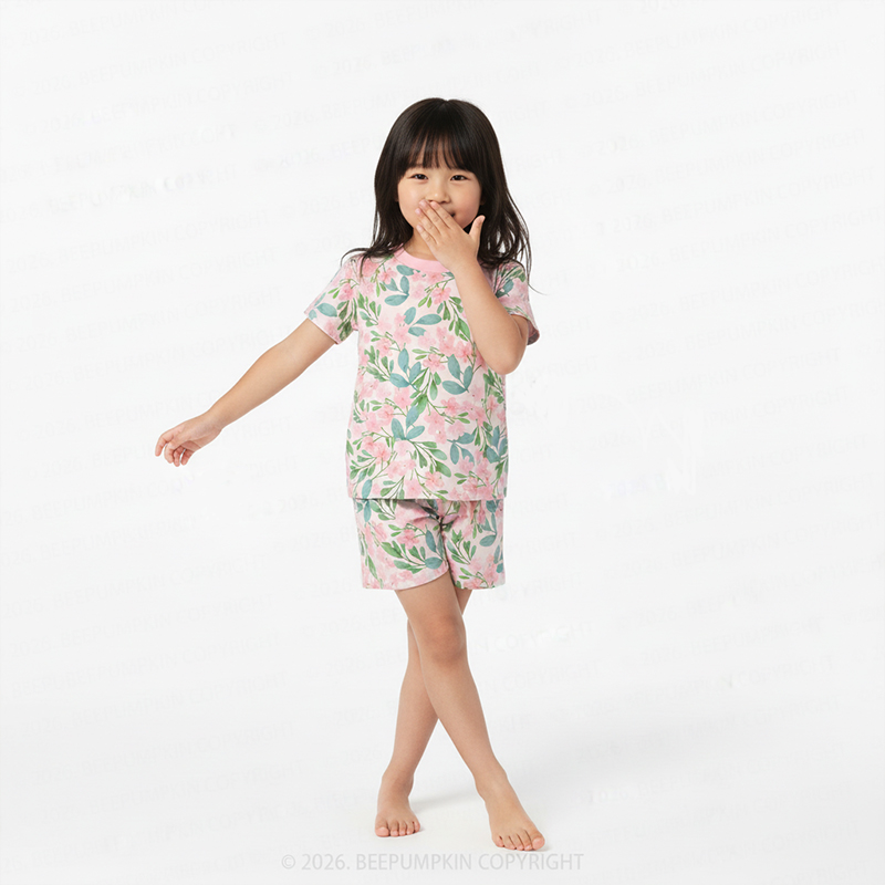 Spring Garden Two-Piece Pajama Short Sets For Toddler&Kids