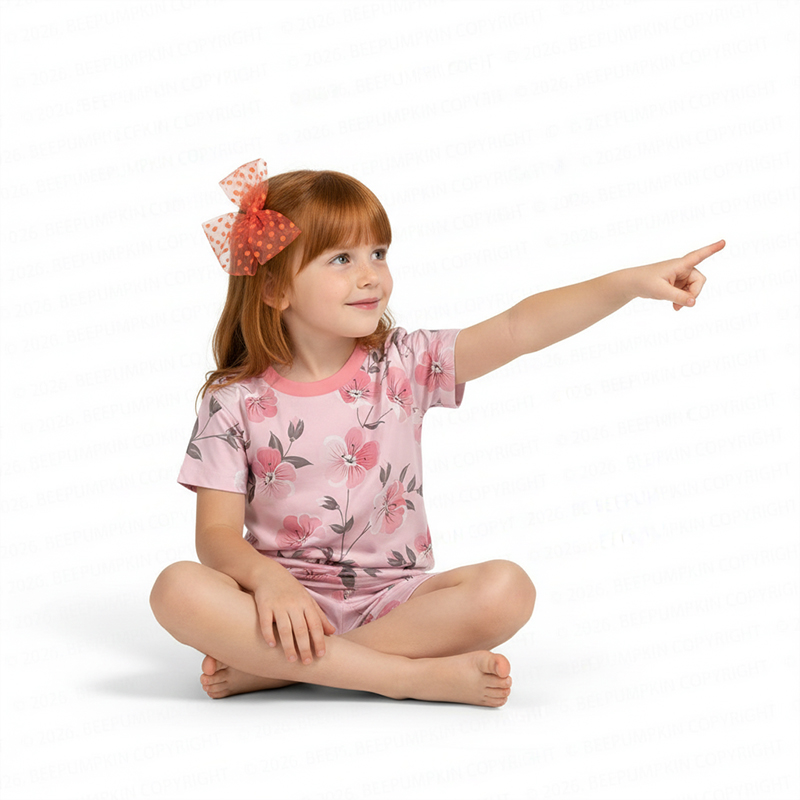 Pink Blossom Two-Piece Pajama Short Sets For Toddler&Kids