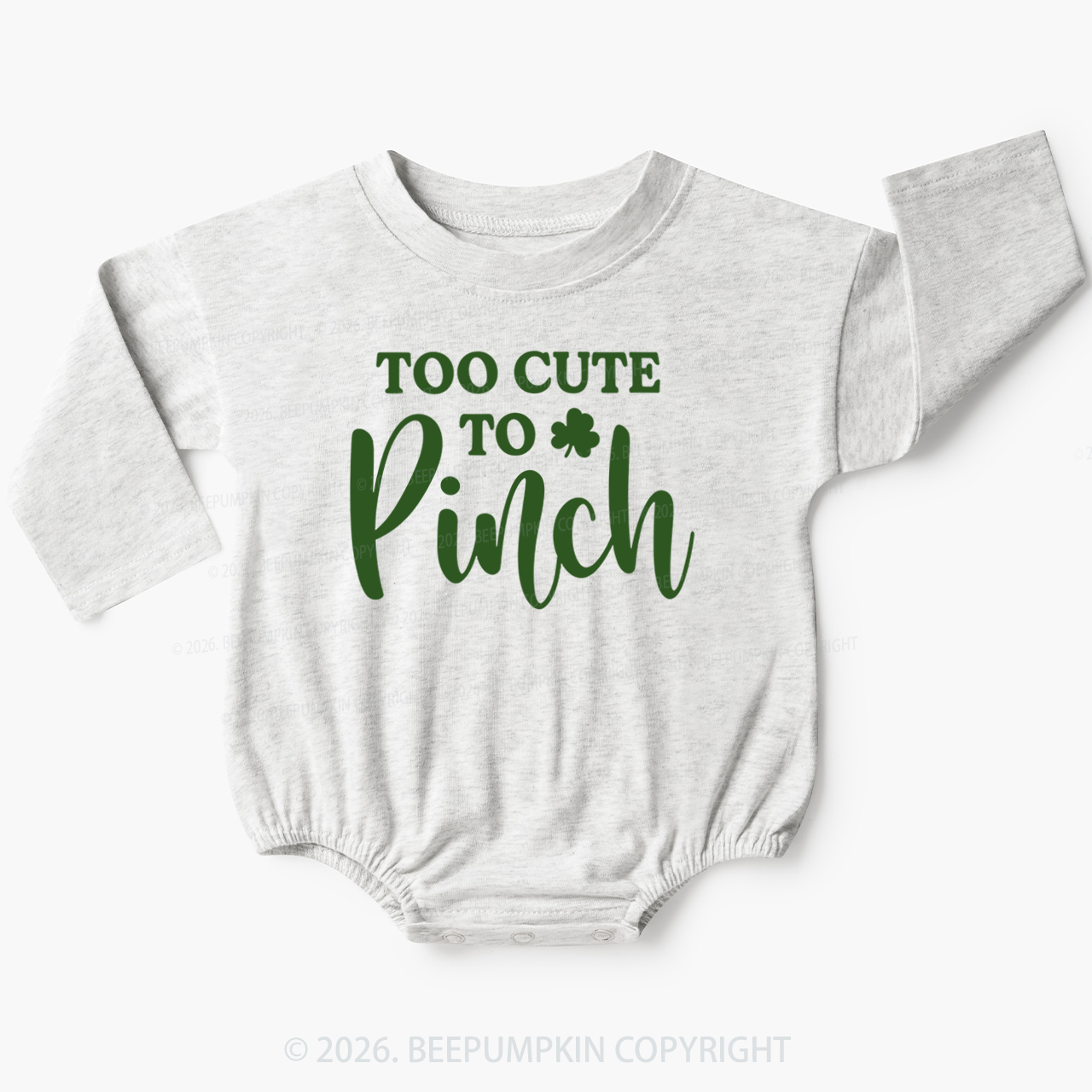 Too Cute To Pinch St. Patrick's Day Baby Bubble Romper Beepumpkin