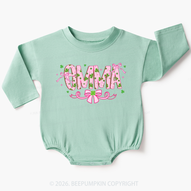 Personalized Name Shamrock St. Patrick’s Day Baby Bubble Romper Beepumpkin