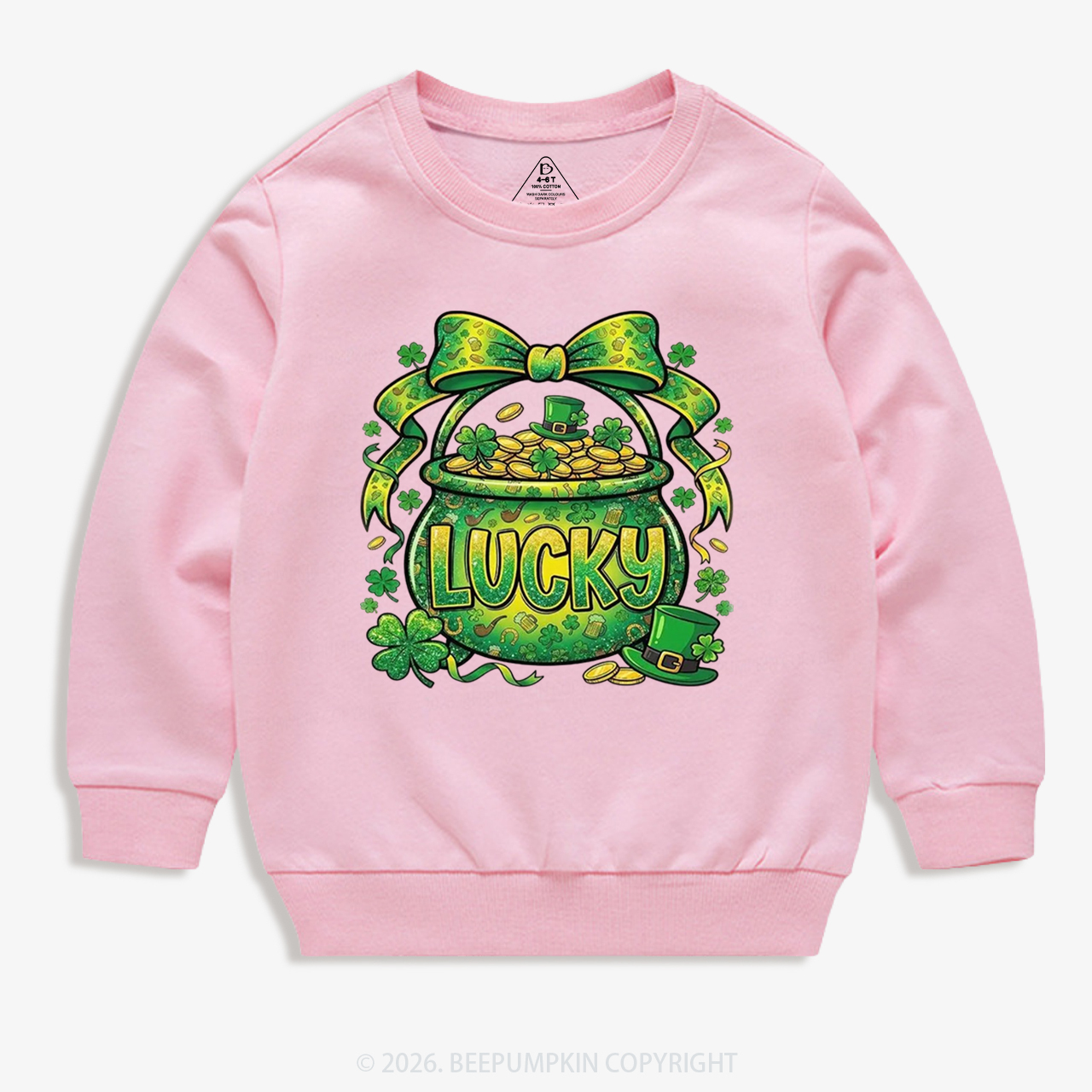 Lucky Shamrock Coquette St. Patrick's Day Kid's Sweatshirt