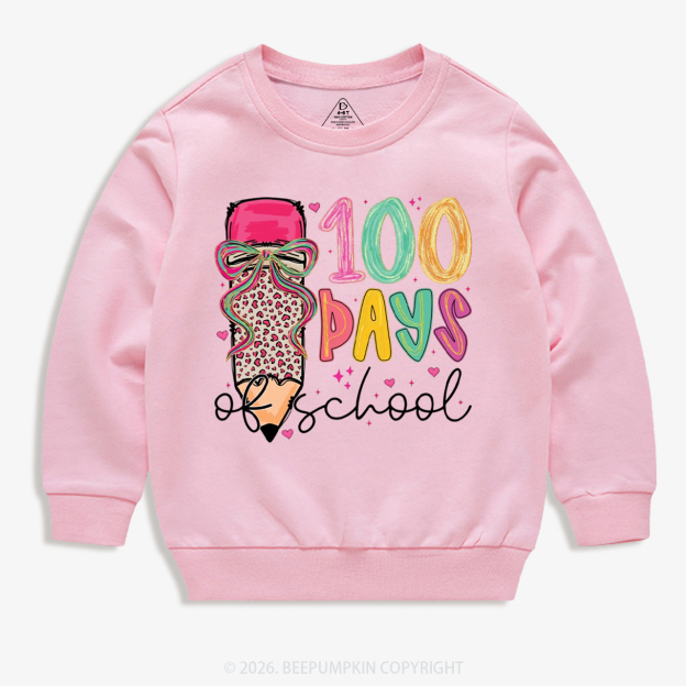 Bow Pencil 100 Days Of  School  Edition Toddler&Kid's Sweatshirt