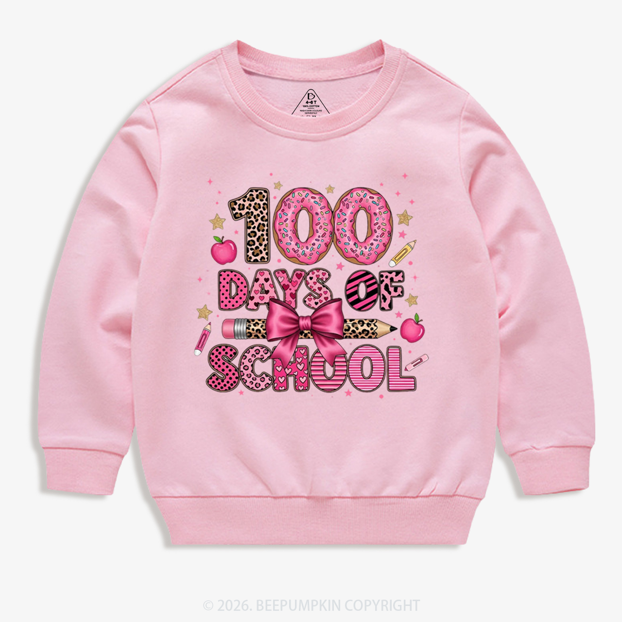 Preppy Pink Bow 100 Days Of School Toddler&Kid's Sweatshirt