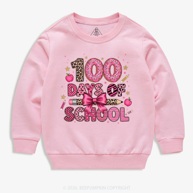 Preppy Pink Bow 100 Days Of School Toddler&Kid's Sweatshirt