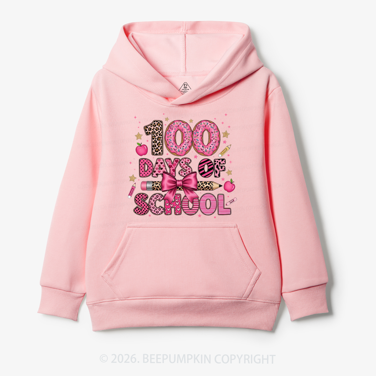 Preppy Pink Bow 100 Days Of School Toddler&Kid's Hoodies