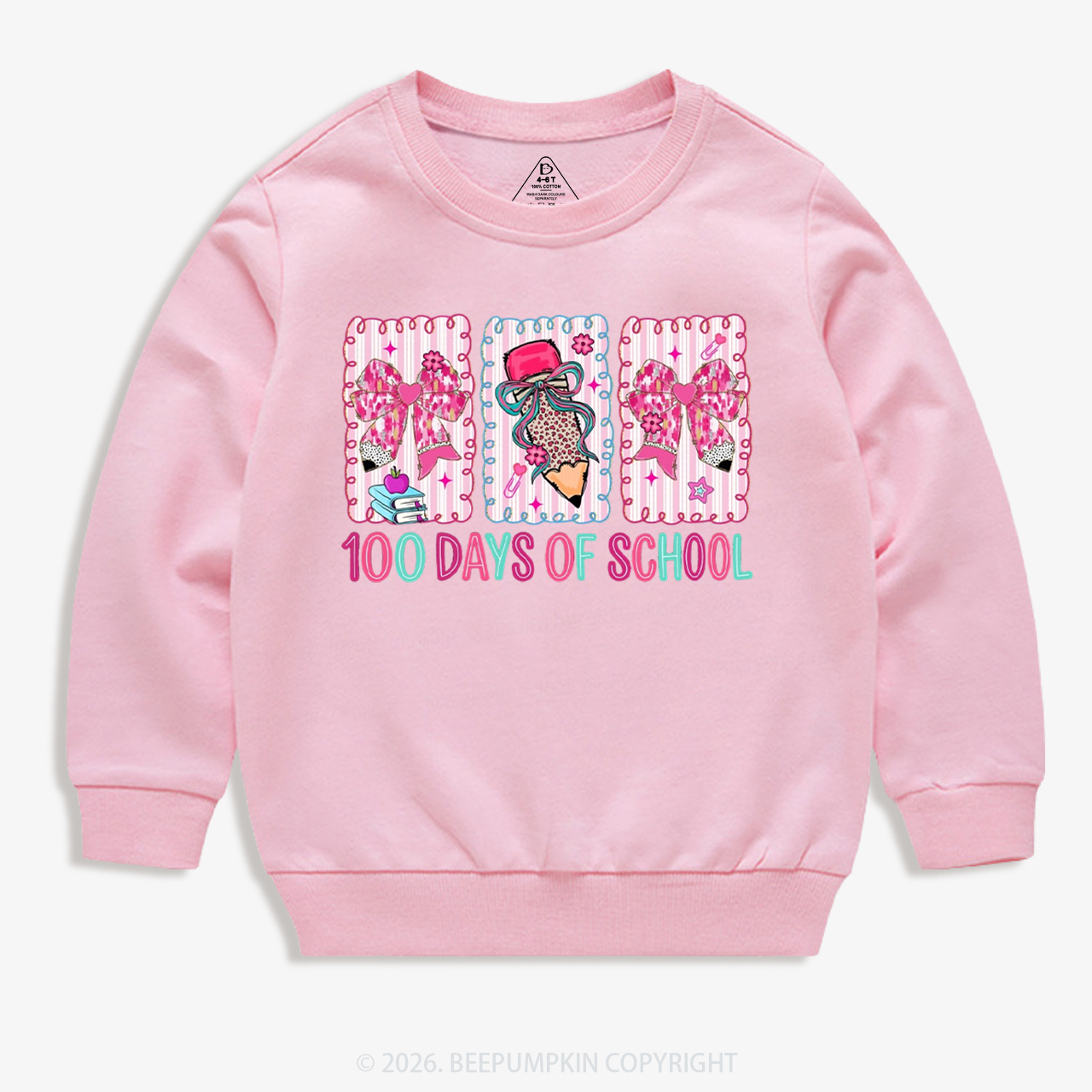 100 Days of School Coquette Bow Pencil Toddler&Kid's Sweatshirt