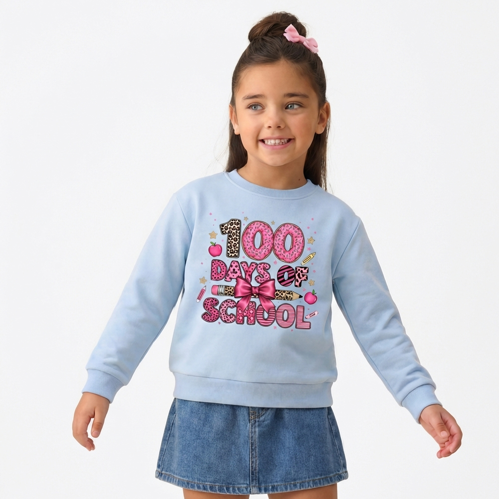 Preppy Pink Bow 100 Days Of School Toddler&Kid's Sweatshirt