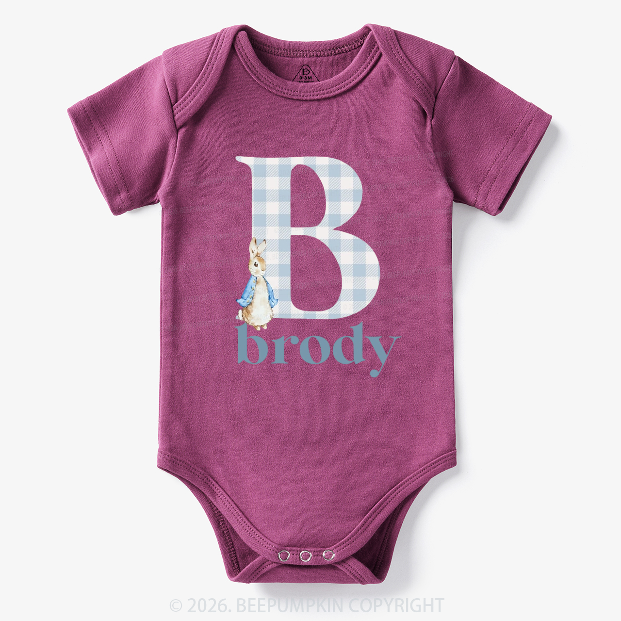 Personalized Gingham Name Easter Bunny Bodysuit
