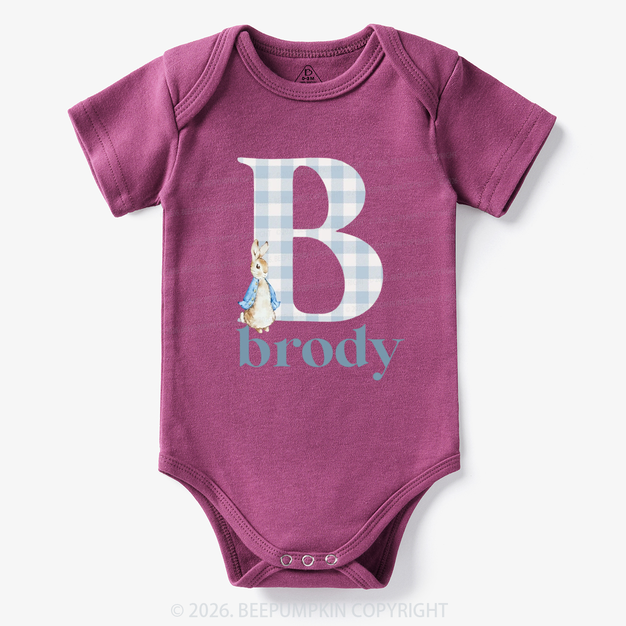 Personalized Gingham Name Easter Bunny Bodysuit