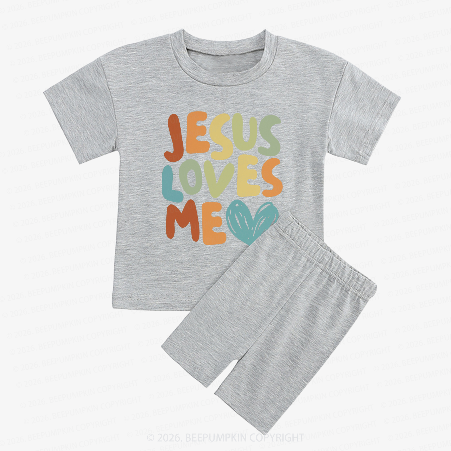 Jesus Loves Me Christian Kids Biker Shorts&Tee