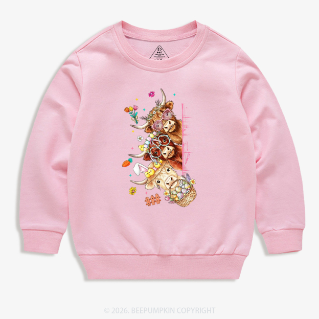 Easter Day Highland Cow&Bunny Kid's Sweatshirt