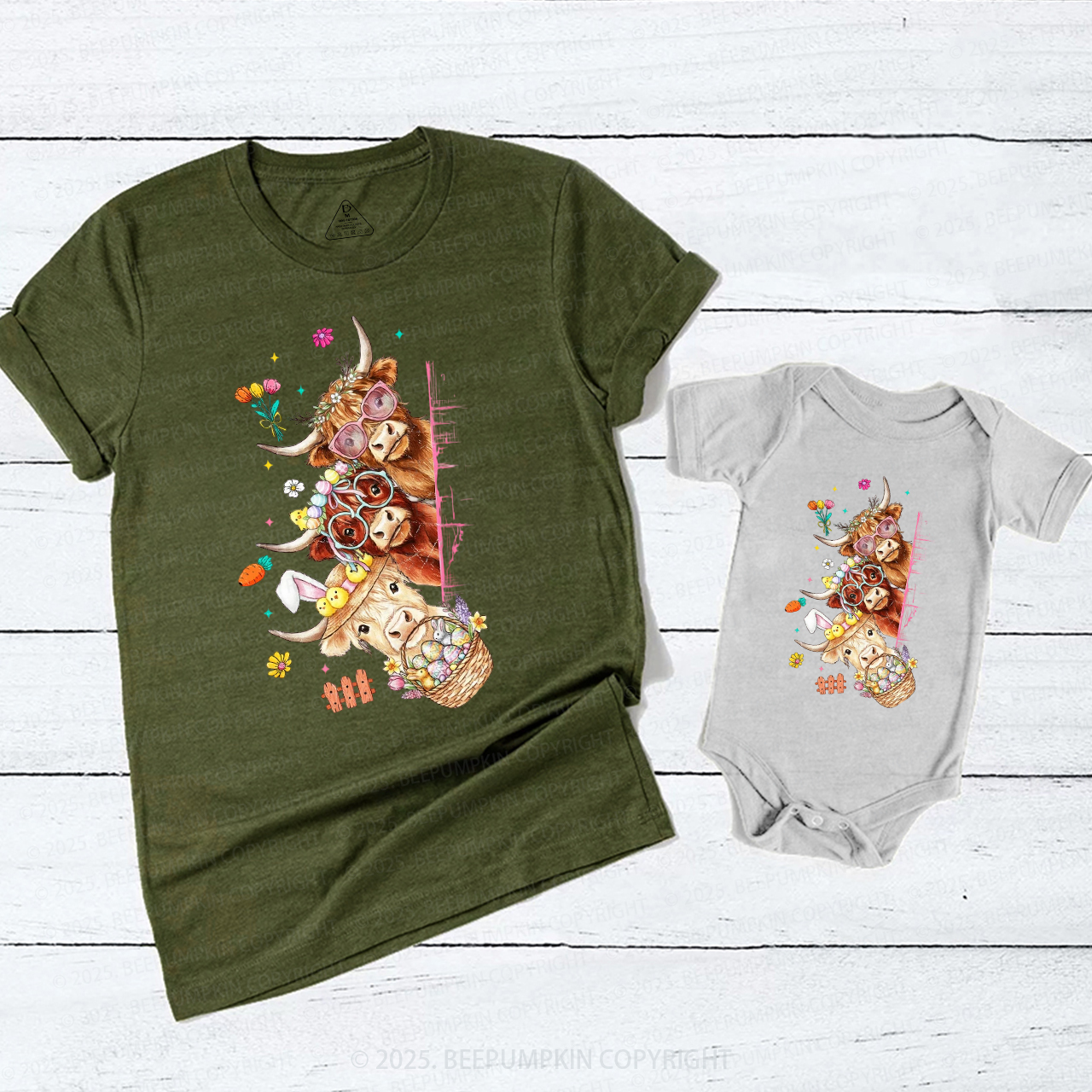 Easter Day Highland Cow&Bunny Mom&Me Matching Tees