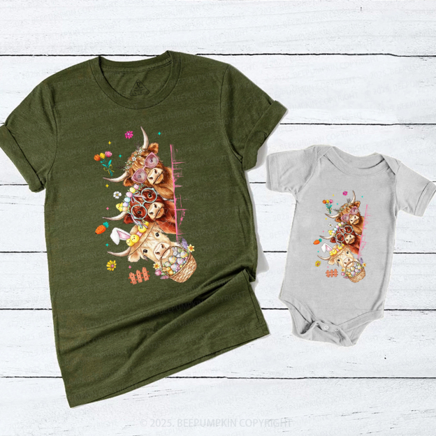 Easter Day Highland Cow&Bunny Mom&Me Matching Tees