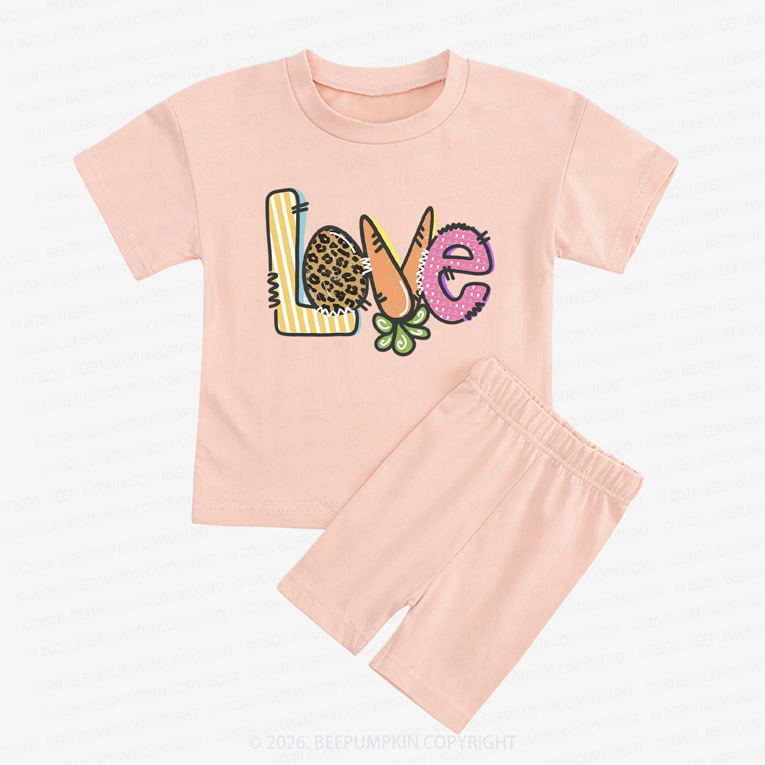 Easter Carrot Love Kids Biker Shorts&Tee