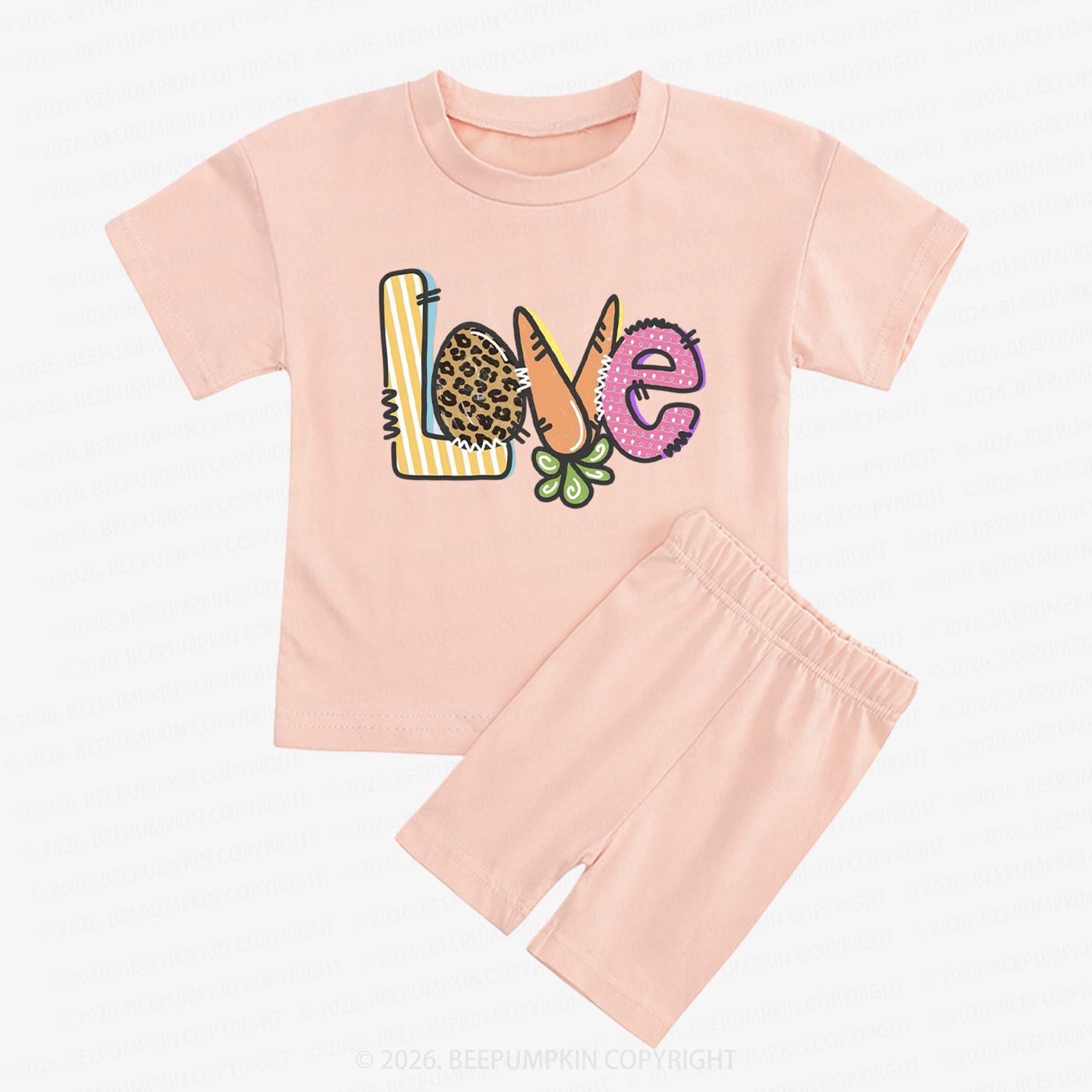 Easter Carrot Love Kids Biker Shorts&Tee