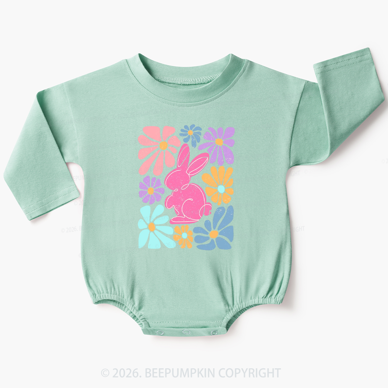 Easter Bunny Floral Baby Bubble Romper