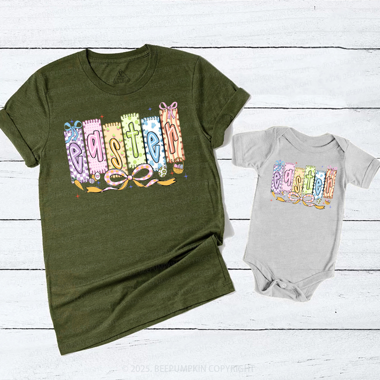 Cute Pastel Preppy Coquette Easter Mom&Me Matching Tees
