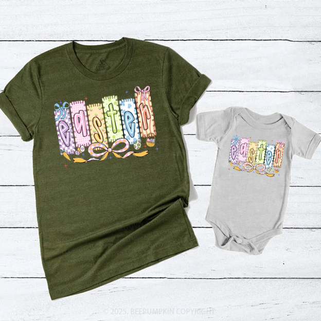 Cute Pastel Preppy Coquette Easter Mom&Me Matching Tees