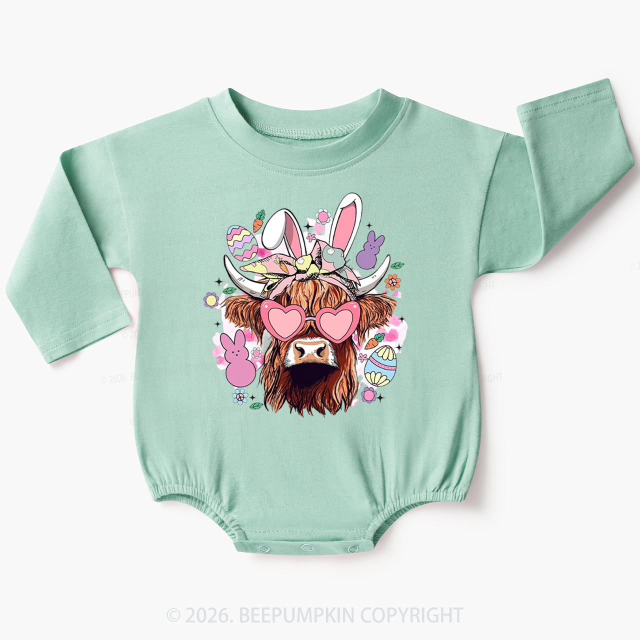 Easter Cute Highland Cow Baby Bubble Romper