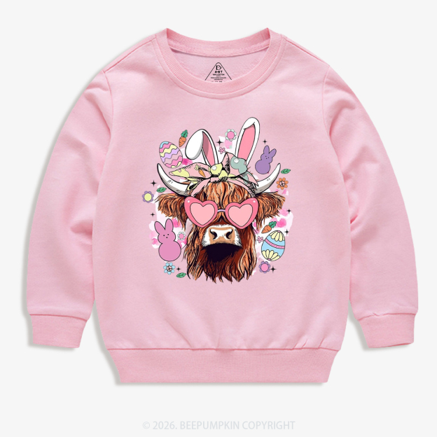 Easter Cute Highland Cow Kid's Sweatshirt