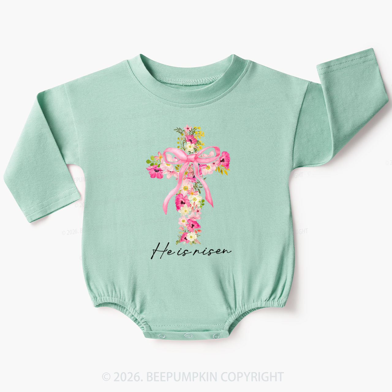 He Is Risen Easter Floral Baby Bubble Romper