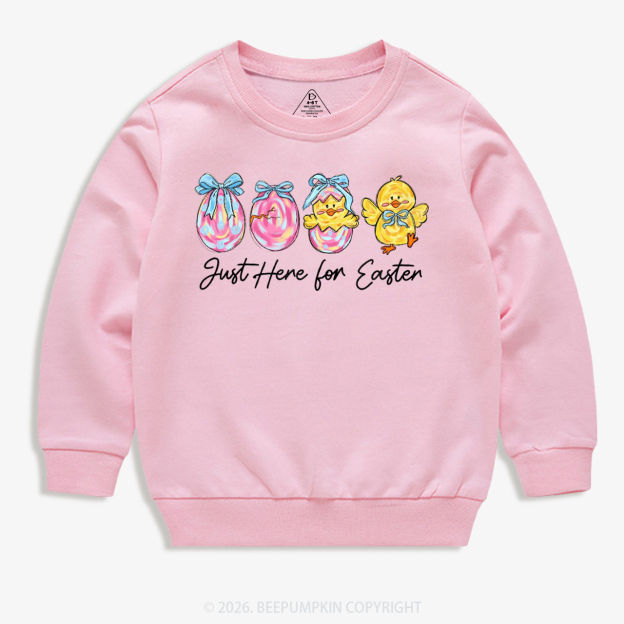 Just Here For Easter Pastel Eggs Coquette Kid's Sweatshirt