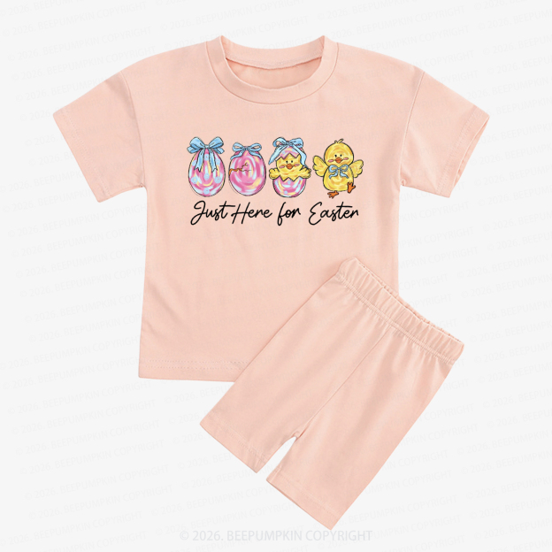 Just Here For Easter Pastel Eggs Coquette Kids Biker Shorts&Tee
