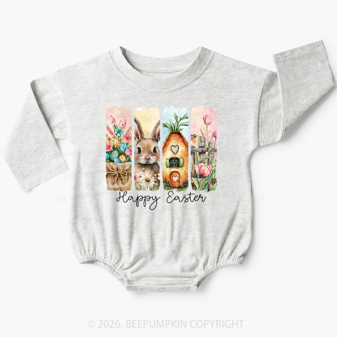Happy Easter Floral Spring Baby Bubble Romper