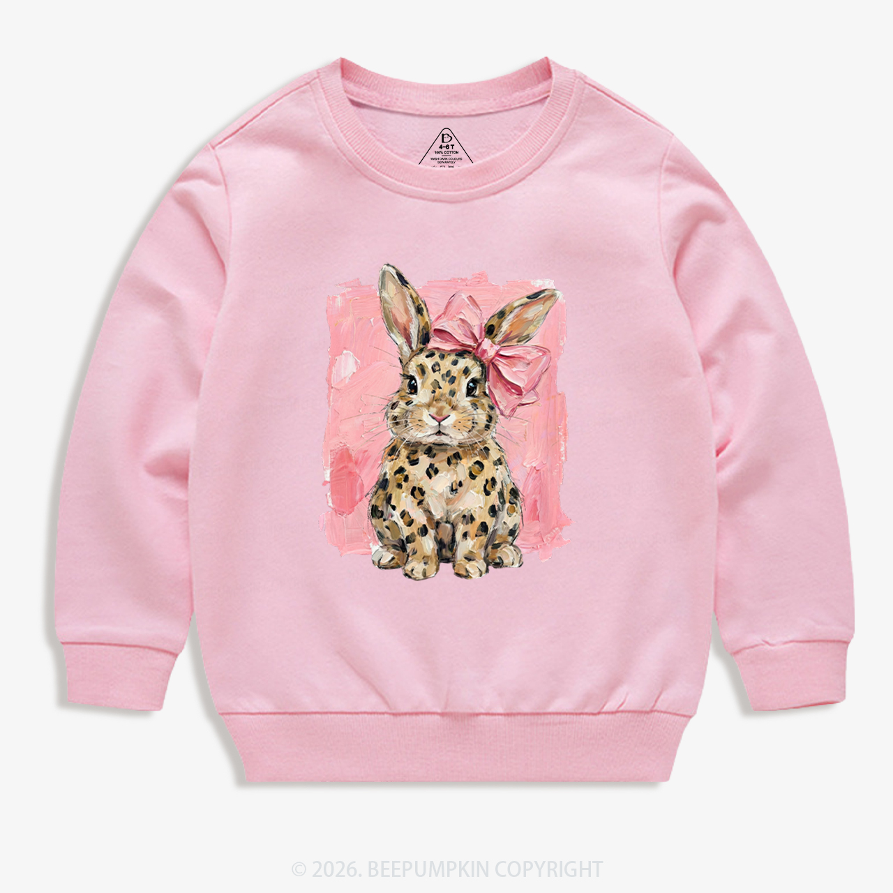 Oil Paint Leopard & Pink Bow Coquette Bunny Kid's Sweatshirt