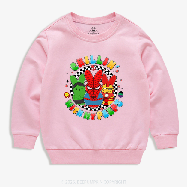 Cartoon Chillin With My Bunny Easter Kid's Sweatshirt