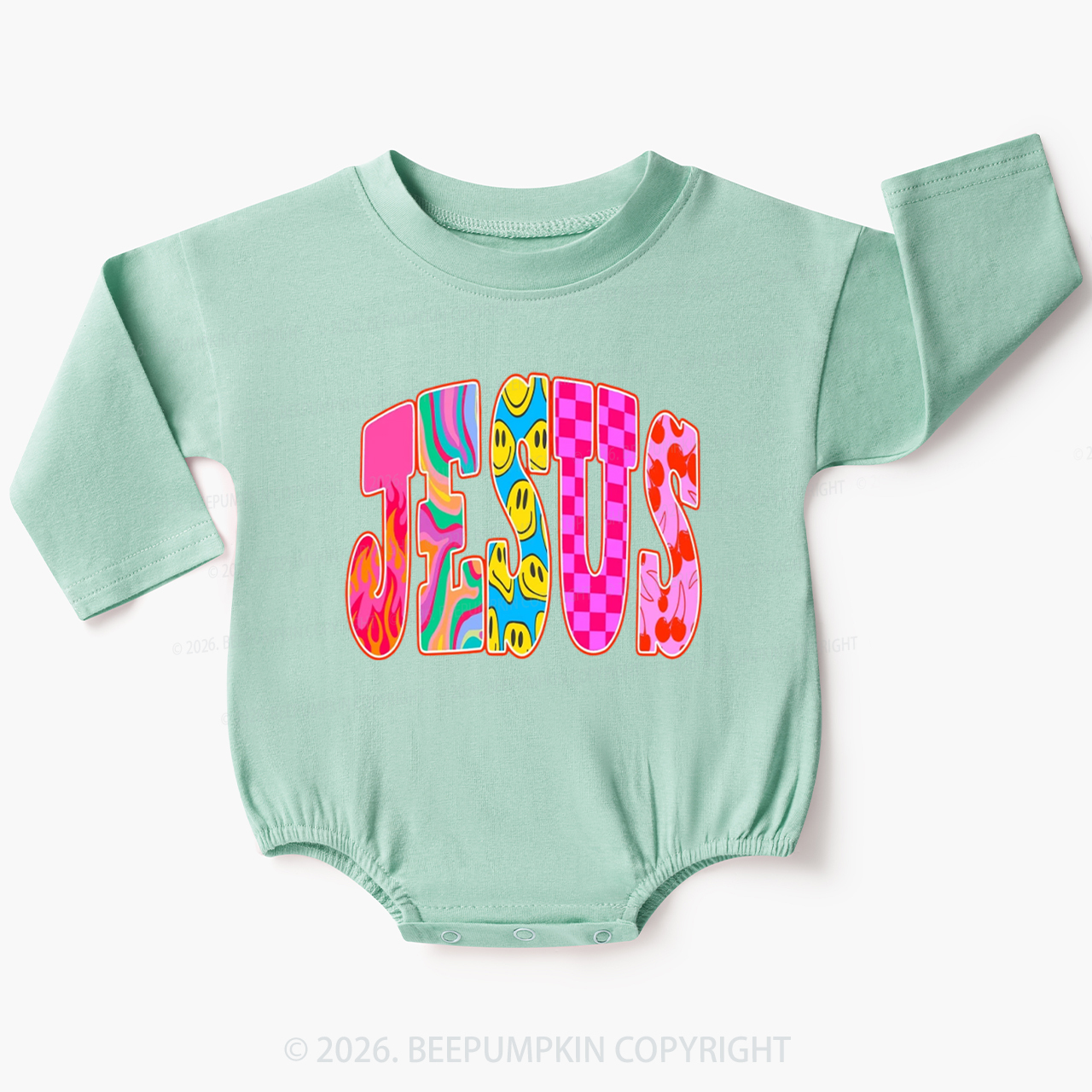 Jesus Loves Me Retro Colorful Baby Bubble Romper