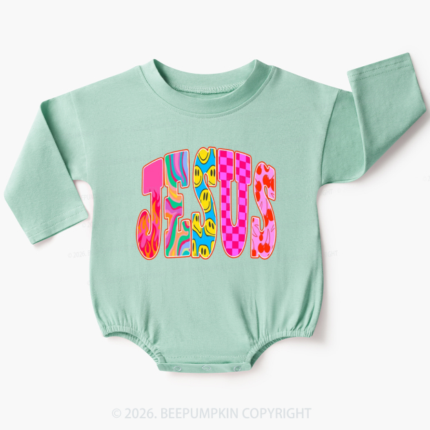 Jesus Loves Me Retro Colorful Baby Bubble Romper
