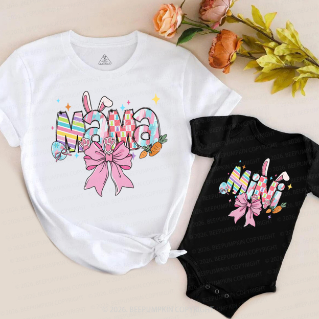 Mama Mini Easter Bunny Bow Mom&Me Matching T-Shirts