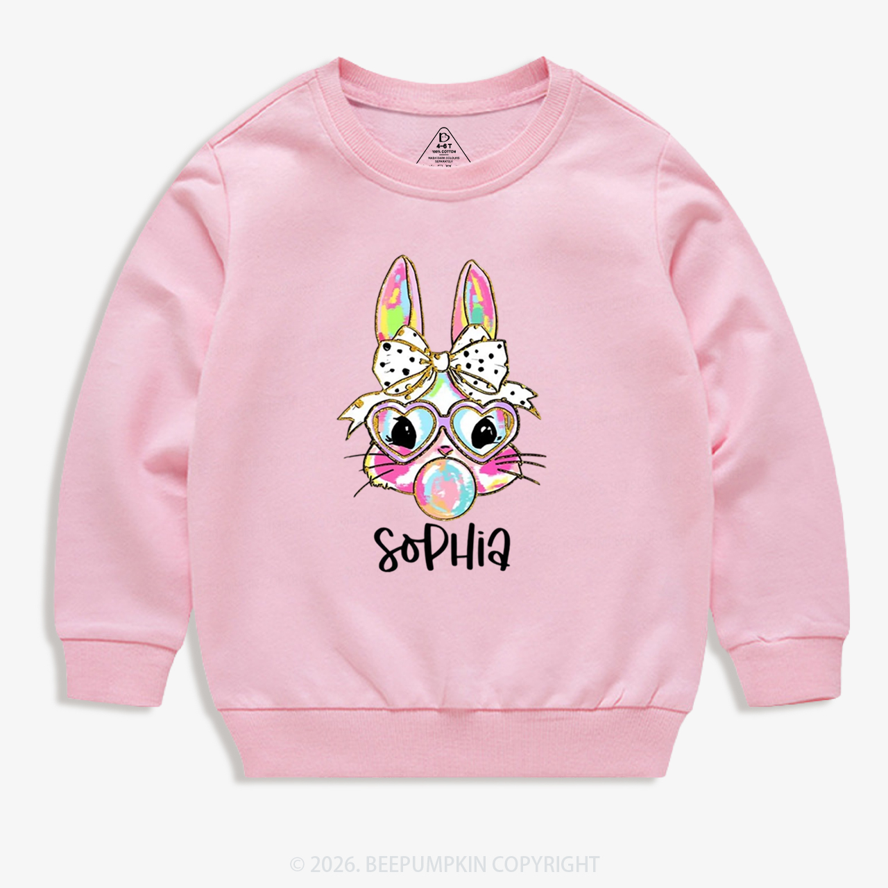 Personalized Kid Name Easter Bunny Coquette Bow Kid's Sweatshirt
