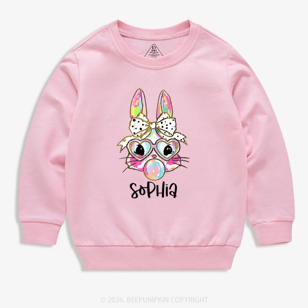 Personalized Kid Name Easter Bunny Coquette Bow Kid's Sweatshirt