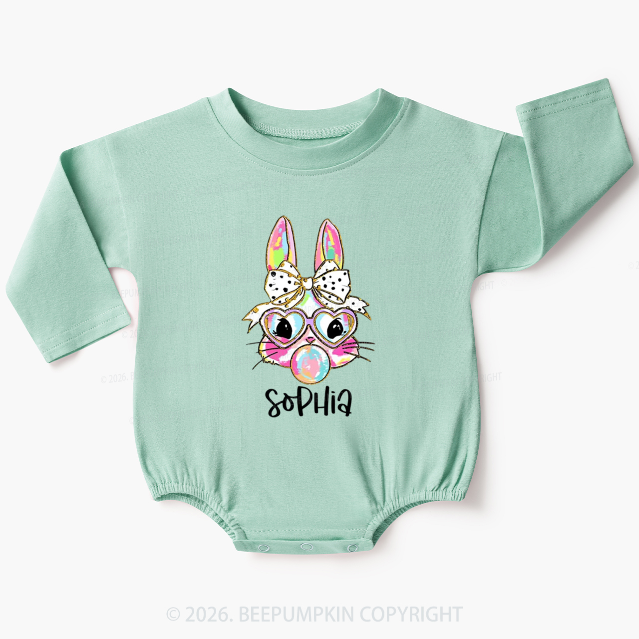 Personalized Kid Name Easter Bunny Coquette Bow Baby Bubble Romper