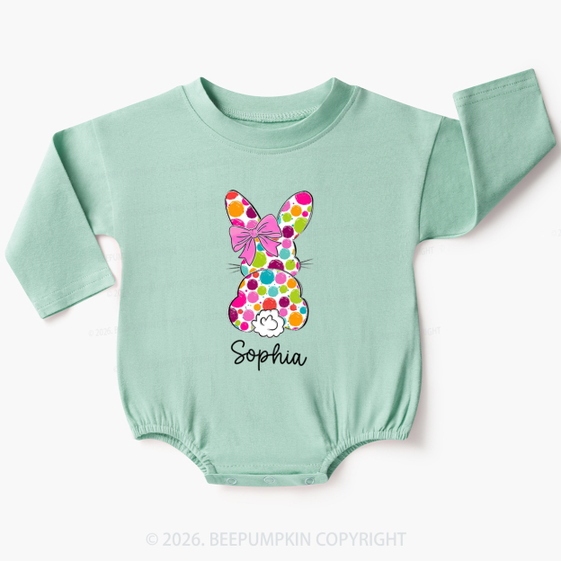 Personalized Name Easter Coquette Bow Bunny Baby Bubble Romper