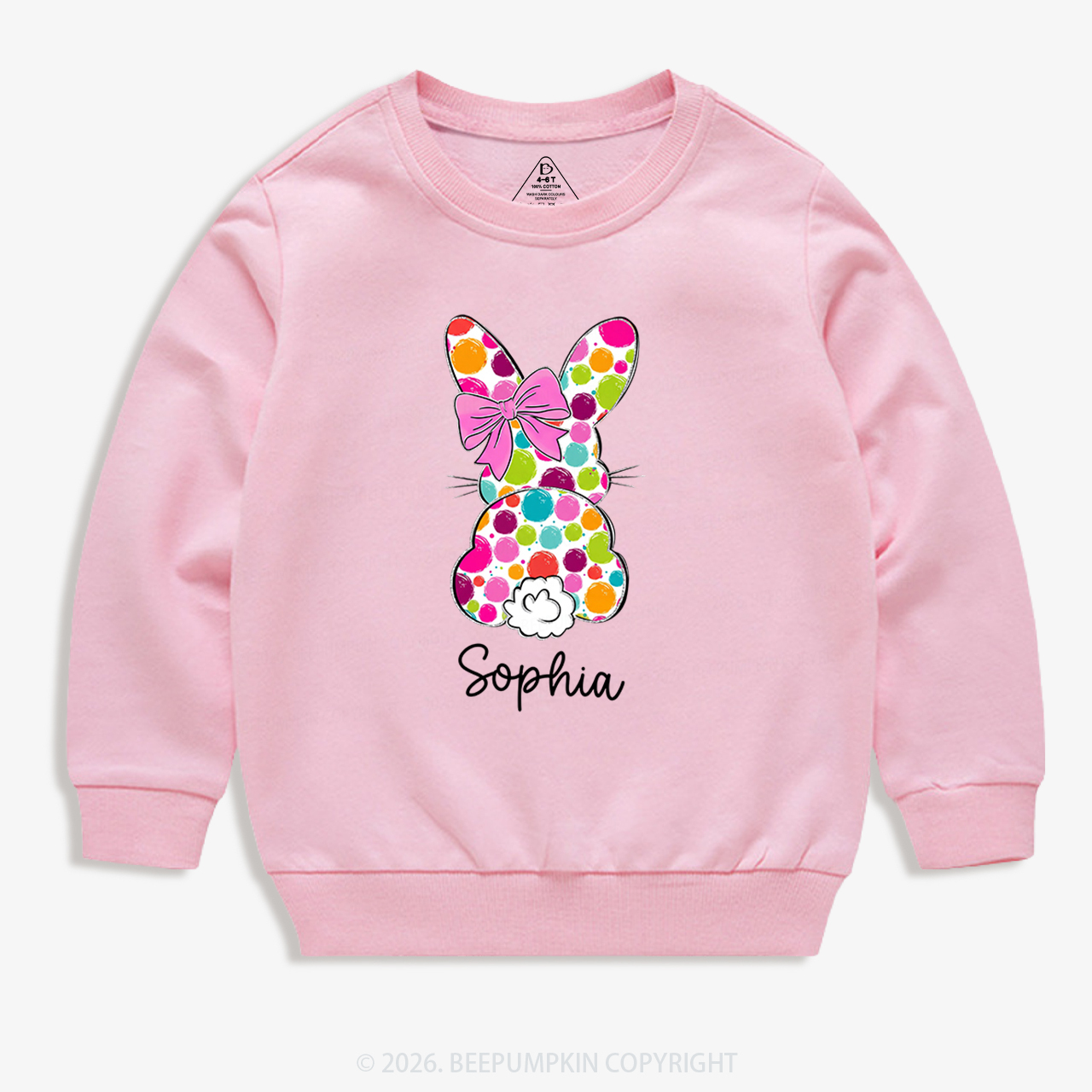 Personalized Name Easter Coquette Bow Bunny Kid's Sweatshirt