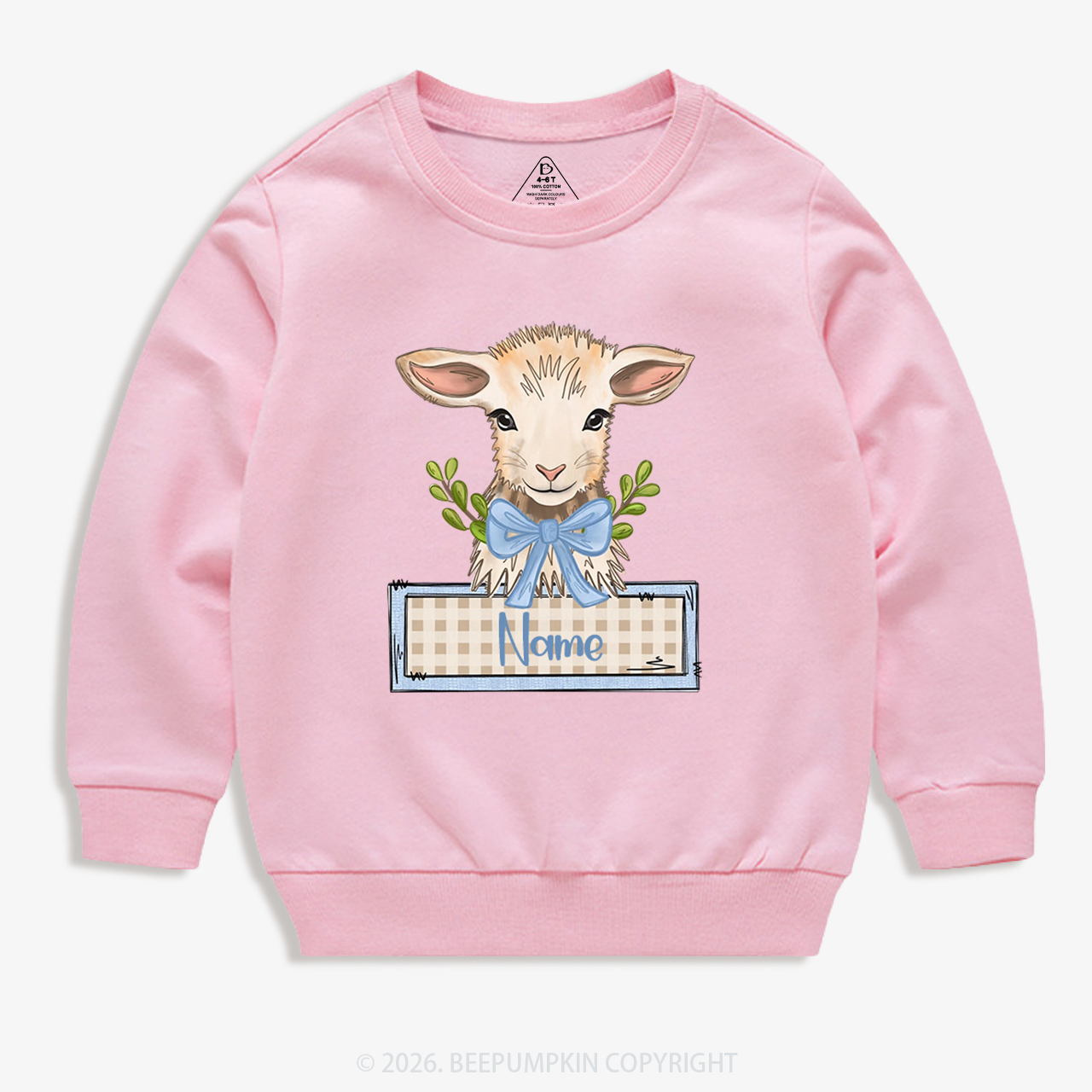 Personalized Baby Lamb With Bow Kid's Sweatshirt