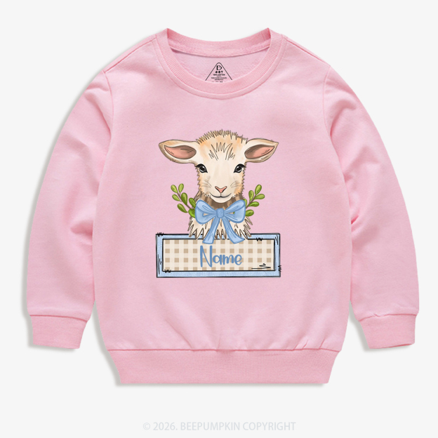 Personalized Baby Lamb With Bow Kid's Sweatshirt