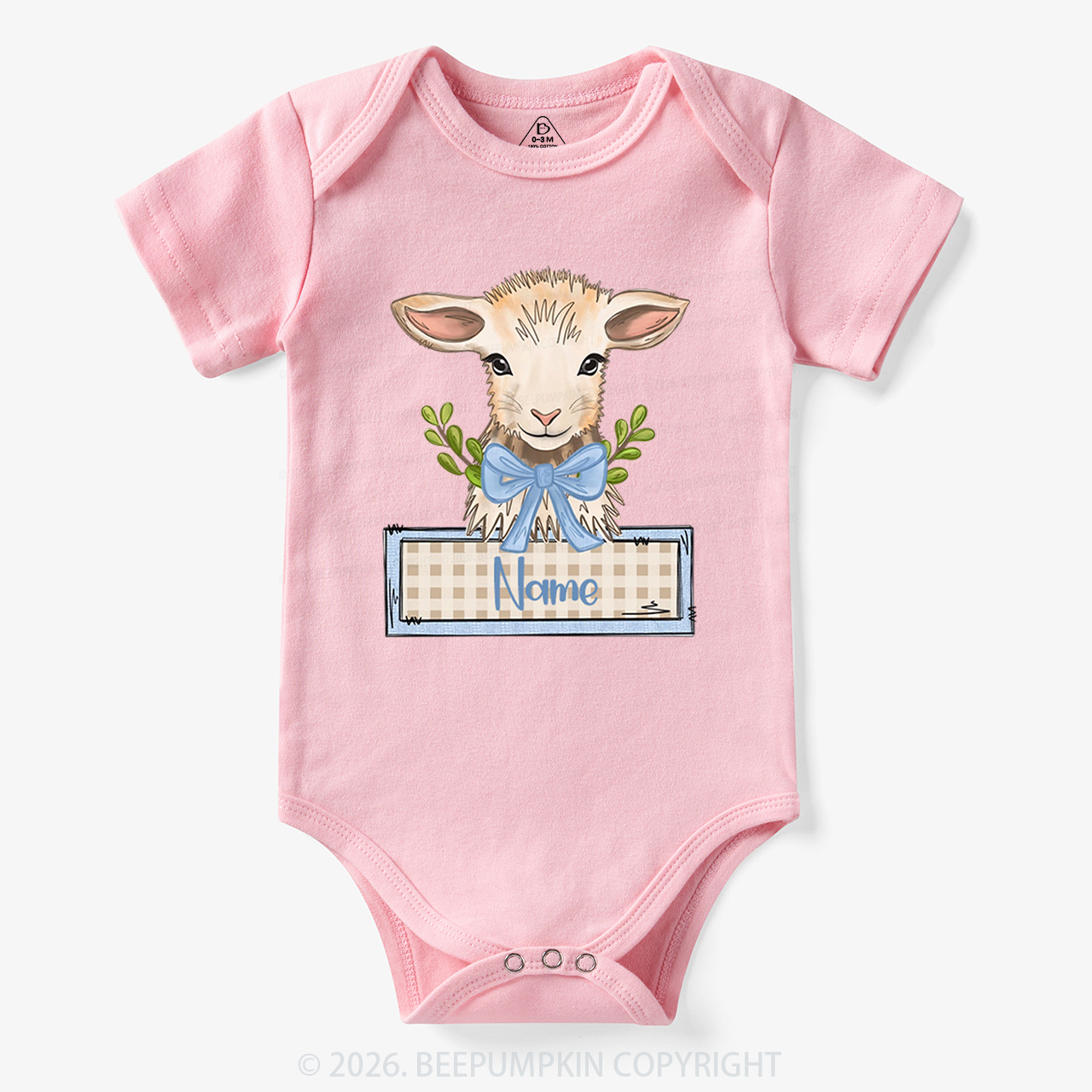 Personalized Baby Lamb With Bow Bodysuit